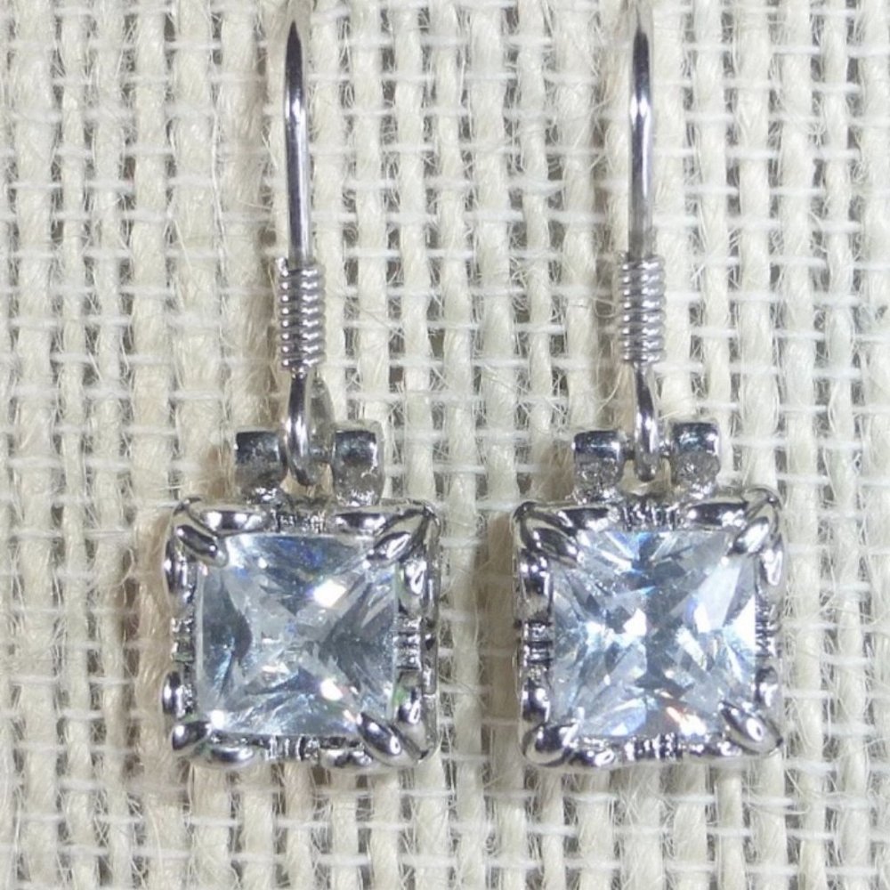 Silpada W0975 Sterling Silver CZ Uptown Earrings Square Cubic Zirconia .925
